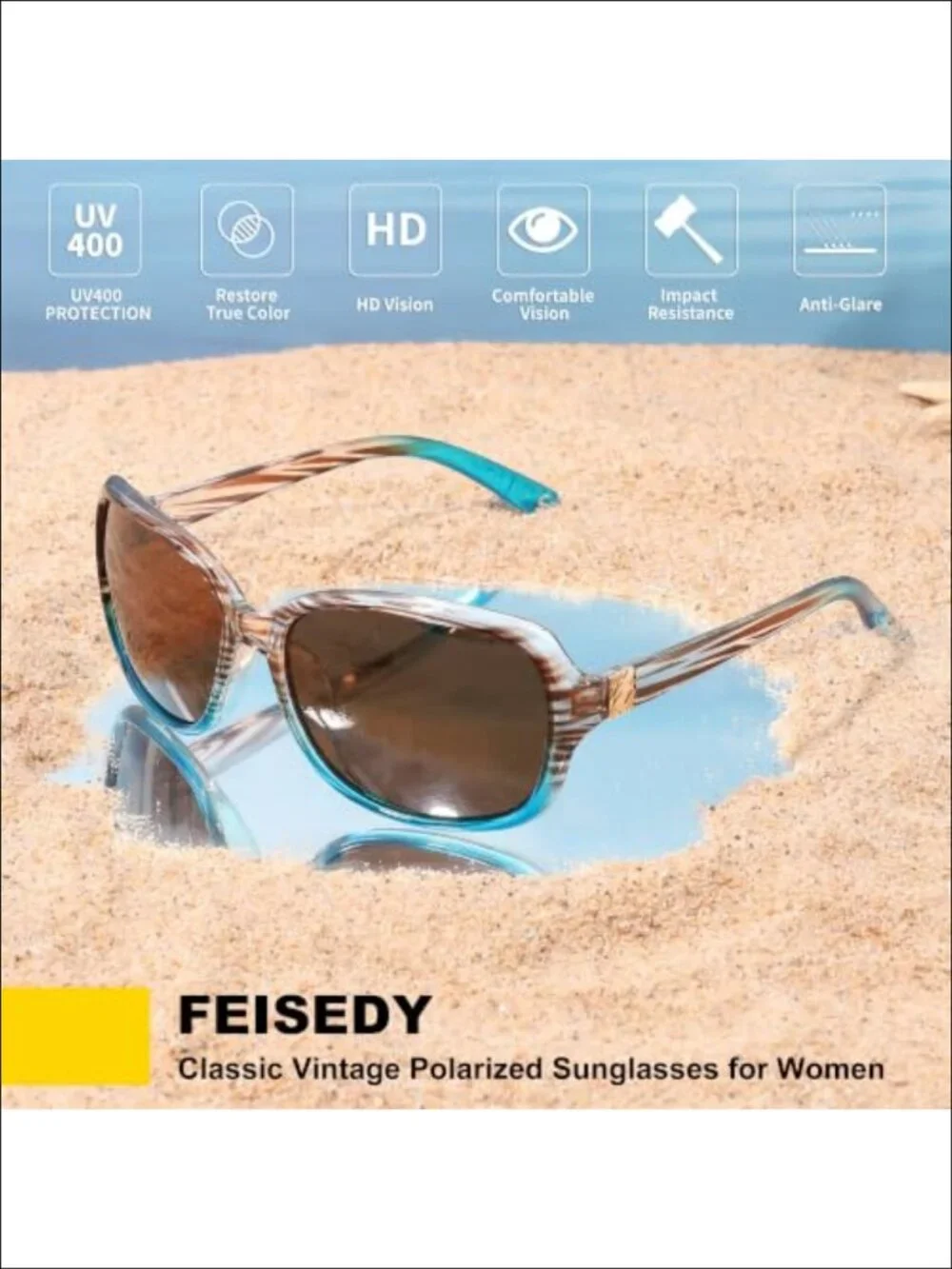 FEISEDY Polarized Retro Square Sunglasses UV400 Full Frame Wrap Around